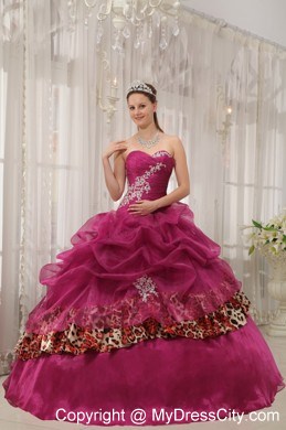 Burgundy Sweetheart Leopard Appliques Quinceanera Dress 2013