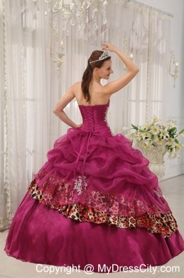 Burgundy Sweetheart Leopard Appliques Quinceanera Dress 2013