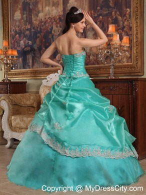 2013 Pick-ups and Appliques Sweetheart Aqua Blue Sweet 15 Dress