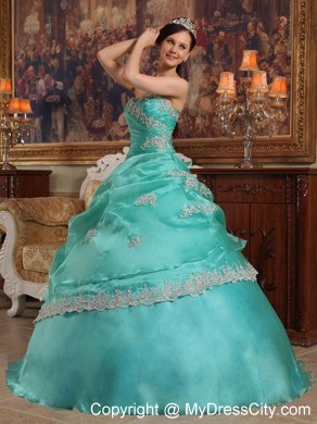 2013 Pick-ups and Appliques Sweetheart Aqua Blue Sweet 15 Dress