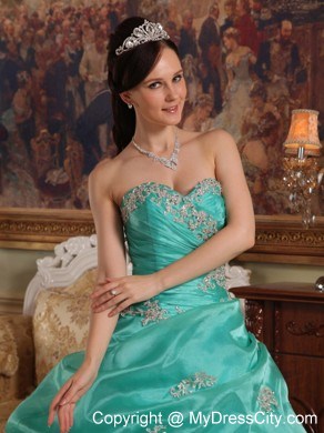 2013 Pick-ups and Appliques Sweetheart Aqua Blue Sweet 15 Dress