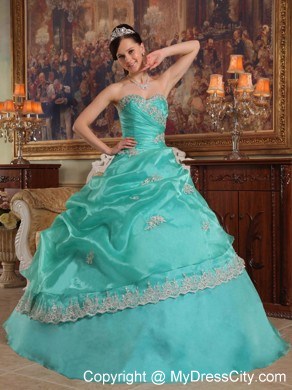 2013 Pick-ups and Appliques Sweetheart Aqua Blue Sweet 15 Dress