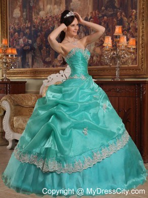 2013 Pick-ups and Appliques Sweetheart Aqua Blue Sweet 15 Dress