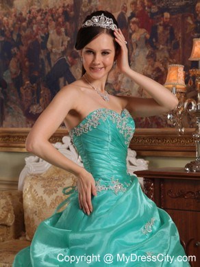 2013 Pick-ups and Appliques Sweetheart Aqua Blue Sweet 15 Dress