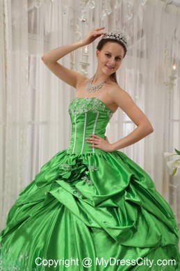 Spring Green Ball Gowns Strapless Taffeta Puffy Quinceanera Dress