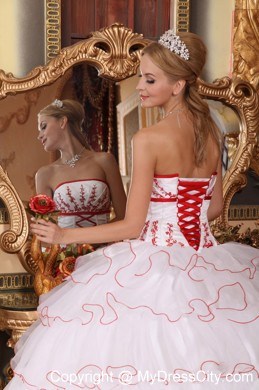 White Ball Gown Ruffled Layers Organza Appliques Sweet 15 Dress