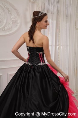 Inexpensive Red and Black Organza Beading Quinceanera Dress