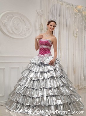 New Style Sliver Strapless Ruffled layers 2013 Corset Sweet 15 Dress