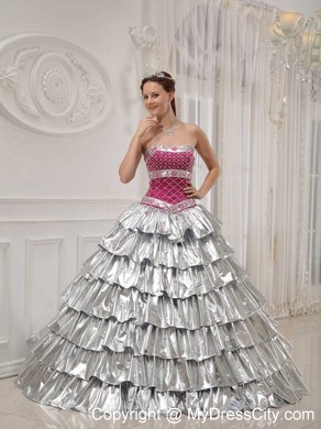 New Style Sliver Strapless Ruffled layers 2013 Corset Sweet 15 Dress