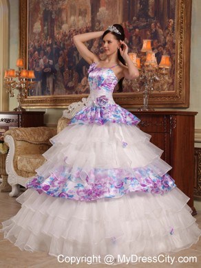 Ruffled Layers Quinceanera Dress 2013 Flowers Organza and Printing