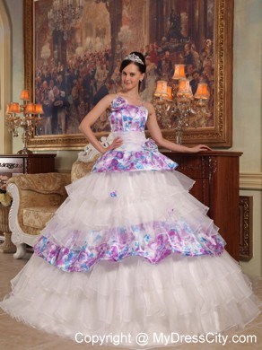 Ruffled Layers Quinceanera Dress 2013 Flowers Organza and Printing