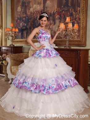 Ruffled Layers Quinceanera Dress 2013 Flowers Organza and Printing