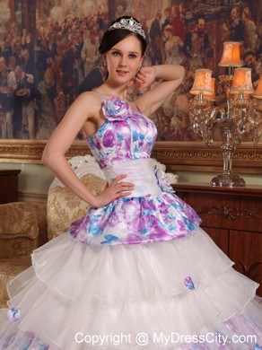 Ruffled Layers Quinceanera Dress 2013 Flowers Organza and Printing