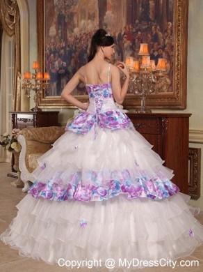 Ruffled Layers Quinceanera Dress 2013 Flowers Organza and Printing