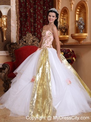 White Strapless Organza Beading and Appliques Quinceanera Dress