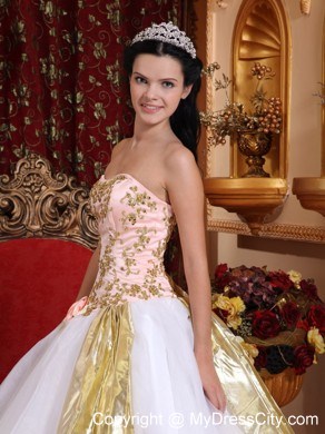 White Strapless Organza Beading and Appliques Quinceanera Dress