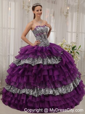 Pretty Puffy Ruffled Layers Quinceanera Dress with Zebra and Beading