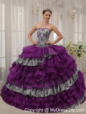 Pretty Puffy Ruffled Layers Quinceanera Dress with Zebra and Beading