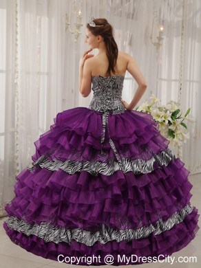 Pretty Puffy Ruffled Layers Quinceanera Dress with Zebra and Beading