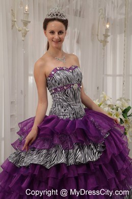 Pretty Puffy Ruffled Layers Quinceanera Dress with Zebra and Beading