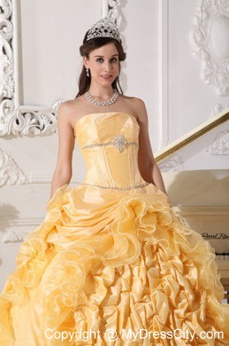 Luxurious Gold Chapel Train Quinceanera Dress in Sweet 16