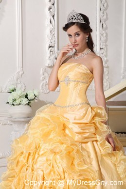 Luxurious Gold Chapel Train Quinceanera Dress in Sweet 16