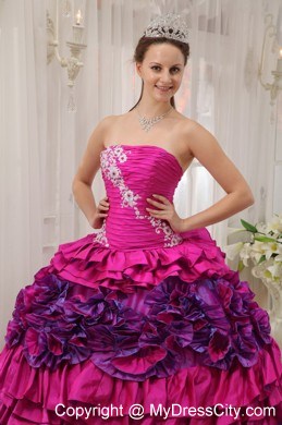 Multi-color Taffeta Ruffles Appliques Sweet 16 Dress for Cheap