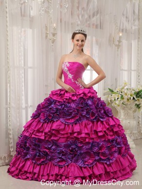 Multi-color Taffeta Ruffles Appliques Sweet 16 Dress for Cheap