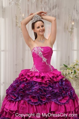 Multi-color Taffeta Ruffles Appliques Sweet 16 Dress for Cheap