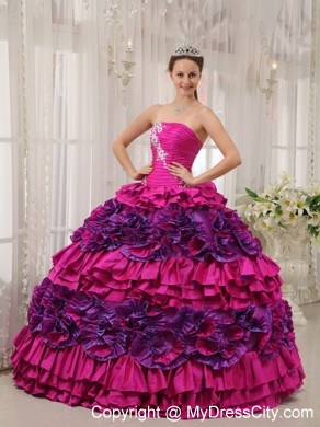 Multi-color Taffeta Ruffles Appliques Sweet 16 Dress for Cheap