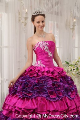 Multi-color Taffeta Ruffles Appliques Sweet 16 Dress for Cheap