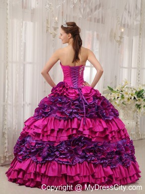 Multi-color Taffeta Ruffles Appliques Sweet 16 Dress for Cheap