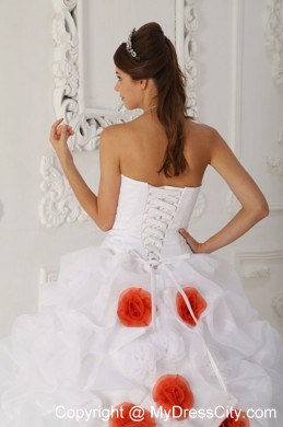 White Ball Gown Strapless Court Train Organza Quinceanera Dress