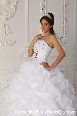 White Ball Gown Strapless Court Train Organza Quinceanera Dress