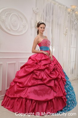 2013 Red and Blue Ball Gown Pick-ups Beading Sweet 15 Dress