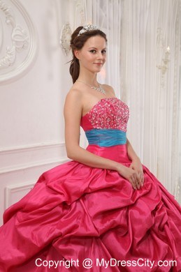 2013 Red and Blue Ball Gown Pick-ups Beading Sweet 15 Dress