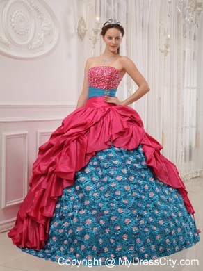 2013 Red and Blue Ball Gown Pick-ups Beading Sweet 15 Dress