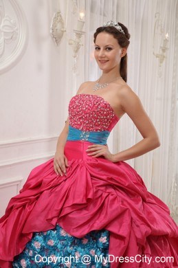 2013 Red and Blue Ball Gown Pick-ups Beading Sweet 15 Dress