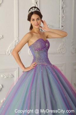 Multi-color Sweetheart Tulle Beading Sweetheart Quinceanera Dress