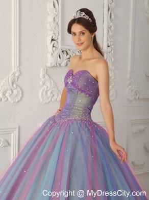 Multi-color Sweetheart Tulle Beading Sweetheart Quinceanera Dress