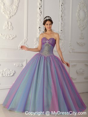 Multi-color Sweetheart Tulle Beading Sweetheart Quinceanera Dress