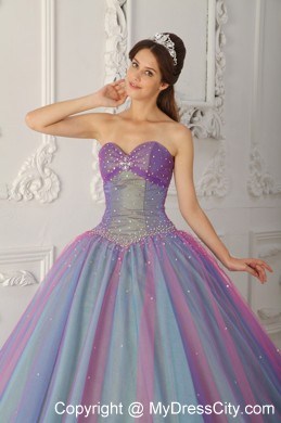 Multi-color Sweetheart Tulle Beading Sweetheart Quinceanera Dress