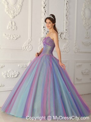 Multi-color Sweetheart Tulle Beading Sweetheart Quinceanera Dress