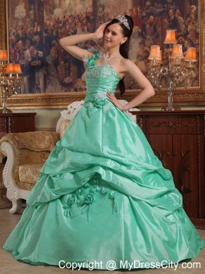 Apple Green Pick-ups Beading and Flowers Quinceanera Dress 2013