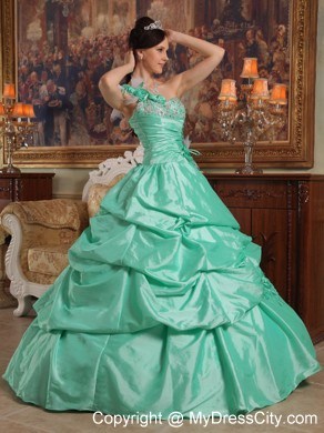 Apple Green Pick-ups Beading and Flowers Quinceanera Dress 2013