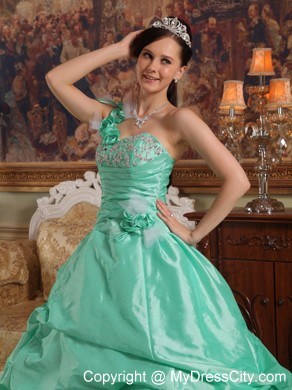 Apple Green Pick-ups Beading and Flowers Quinceanera Dress 2013