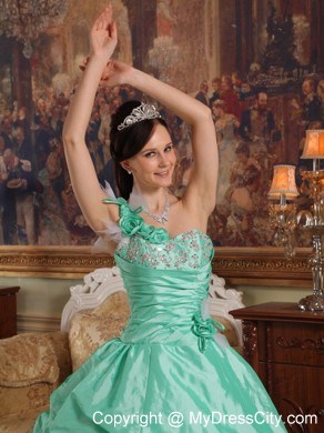 Apple Green Pick-ups Beading and Flowers Quinceanera Dress 2013