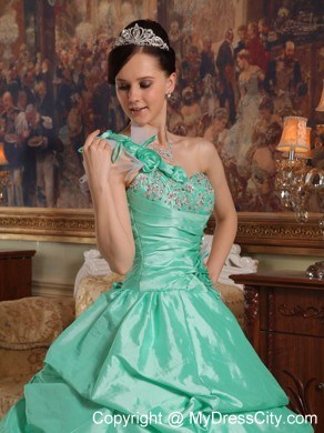 Apple Green Pick-ups Beading and Flowers Quinceanera Dress 2013