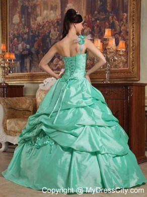 Apple Green Pick-ups Beading and Flowers Quinceanera Dress 2013