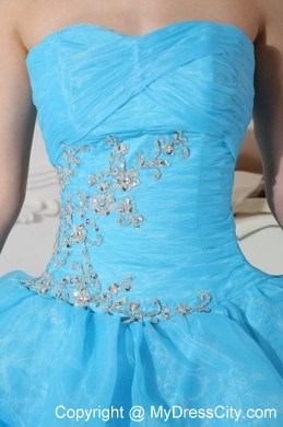 Teal Organza Pick-ups Quinceanera Dress with Ruches and Appliques